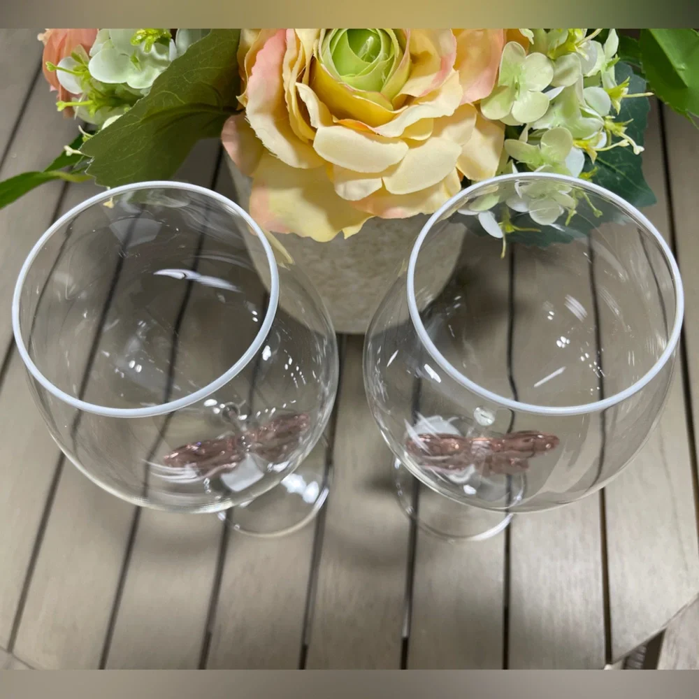 Pink Bow Ribbon Coquette Glass Wine Glasses Set of 2 NWT